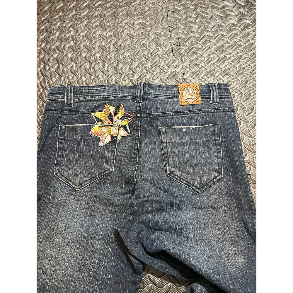 Akademiks Jeans Womens 31 Blue Dark Wash Embroidered Star Flare Leg Denim - Picture 12 of 13